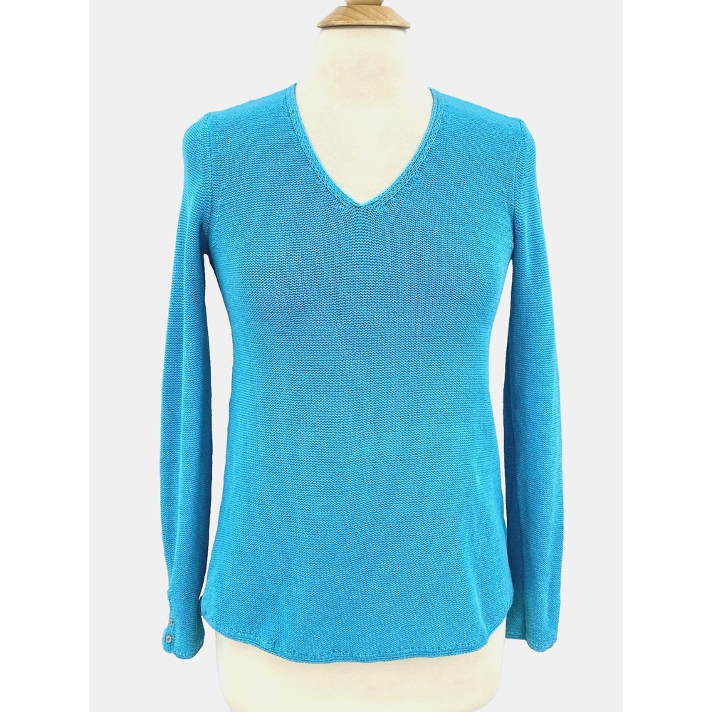 J. McLaughlin Callum Sweater womens XS Blue V-Neck Havana Knit Yarn Coastal Chic
